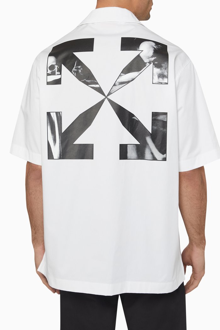 

Caravaggio Arrow Print Holiday Shirt in Cotton, White