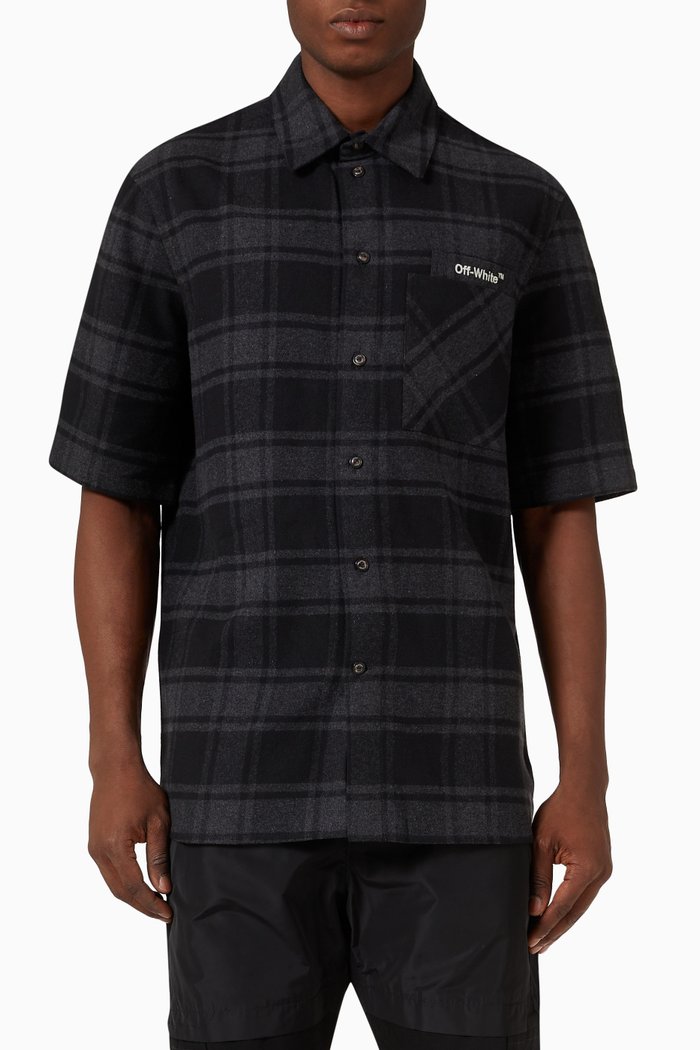 

Outline Arrows Flannel Check Shirt in Cotton, Black