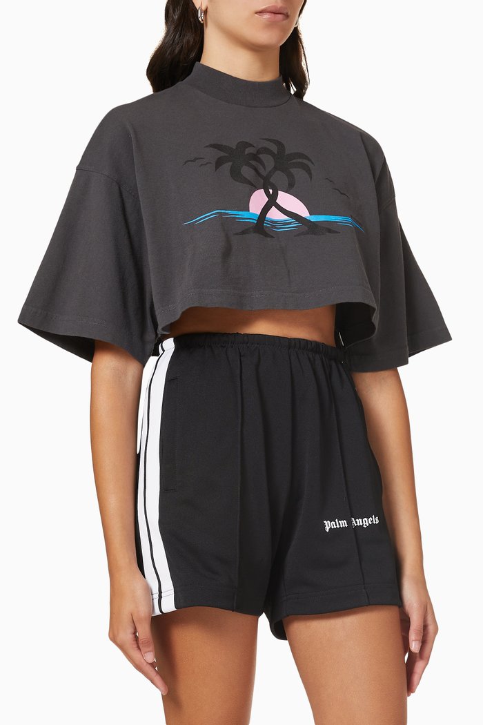 

Hugging Palms Cropped T-shirt in Cotton Jersey, Black