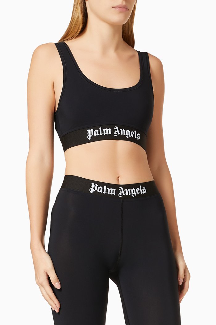 

Logo Sports Bra in Stretch Nylon, Black
