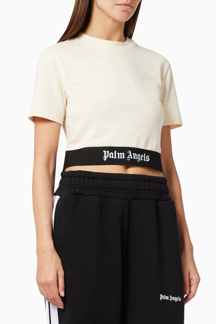 

Logo Tape Cropped T-shirt in Cotton Jersey, Neutral