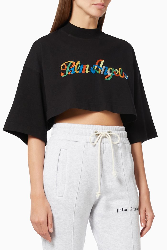 

Rainbow Logo Cropped T-shirt in Cotton Jersey, Black