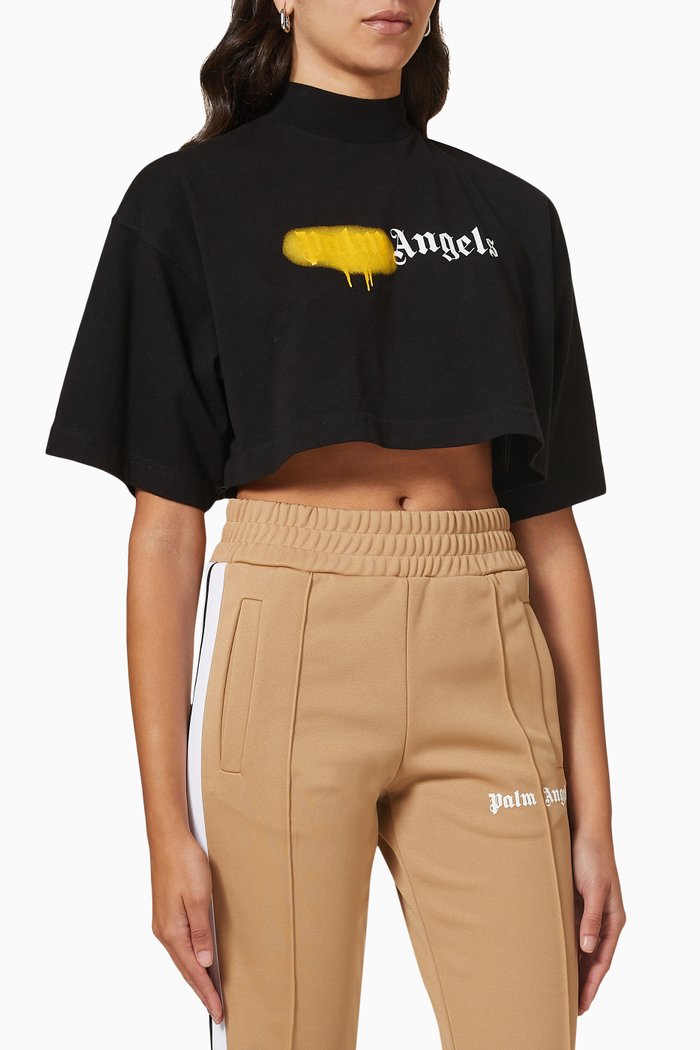 

Sprayed Logo Cropped T-shirt in Cotton Jersey, Black