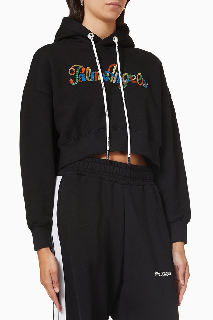 

Rainbow Logo Cropped Hoodie in Cotton, Black