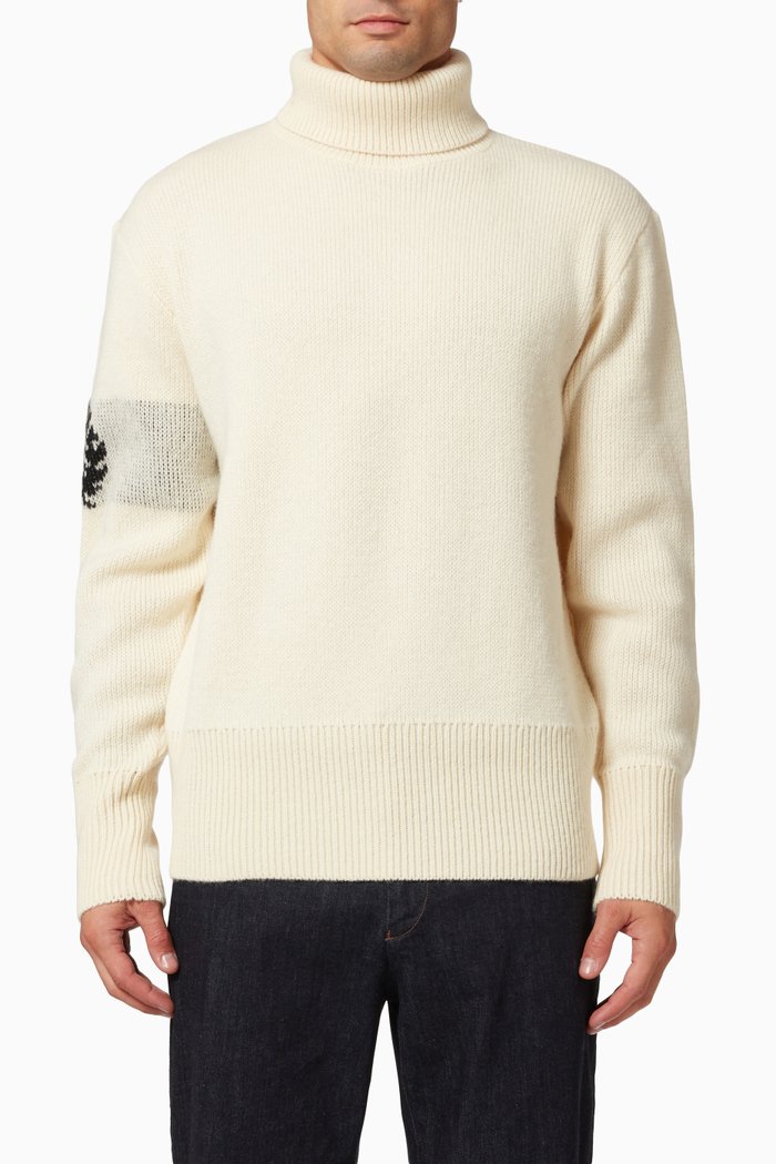 

Laurel Wreath Roll Neck Sweater in Shetland Wool, White
