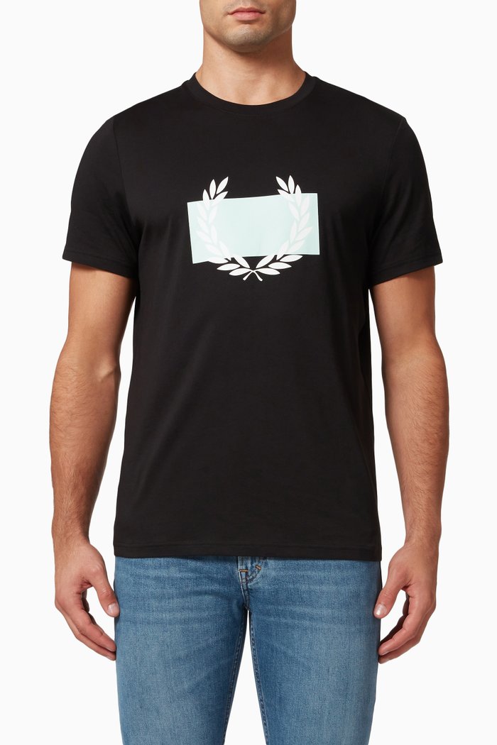 

Laurel Wreath Print T-shirt in Jersey, Black