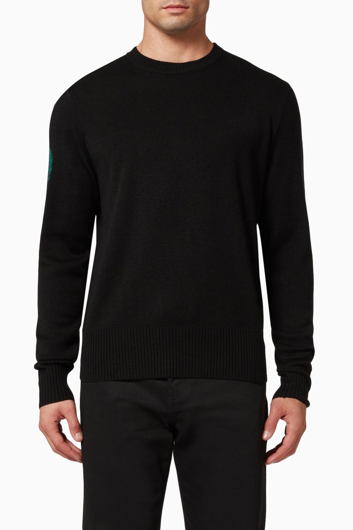 

Laurel Wreath Detail Sweater in Jacquard Knit, Black