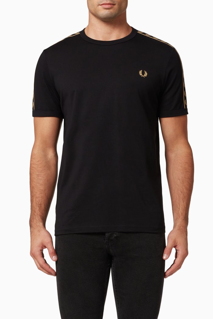 

Gold Taped Ringer T-shirt in Jersey, Black