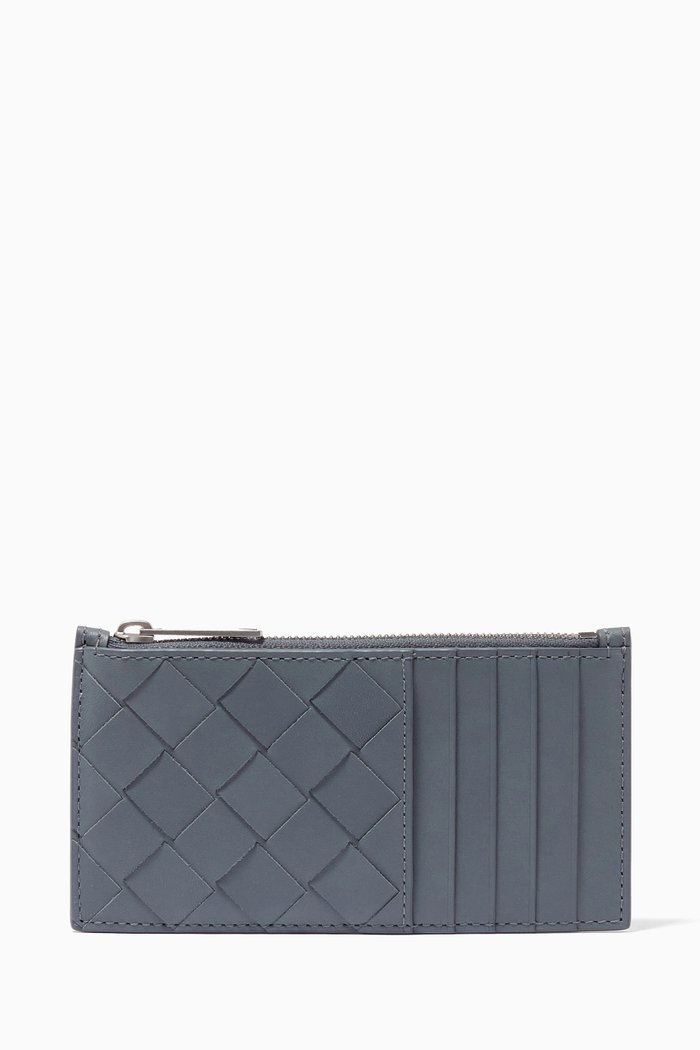 

Zipped Card Case in Intrecciato Calfskin, Grey