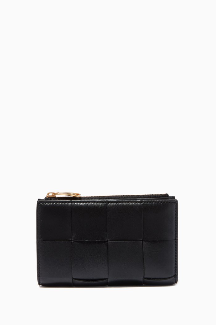 

Bi-fold Zip Wallet in Intrecciato Nappa, Black