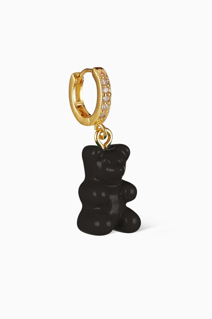 

Nostalgia Bear Single Earring in 18kt Gold Plating & Resin, Black