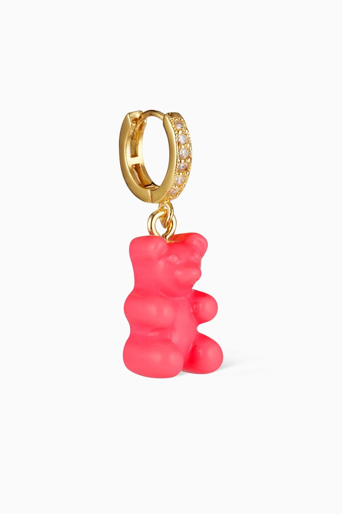 

Nostalgia Bear Single Earring in 18kt Gold Plating & Resin, Pink