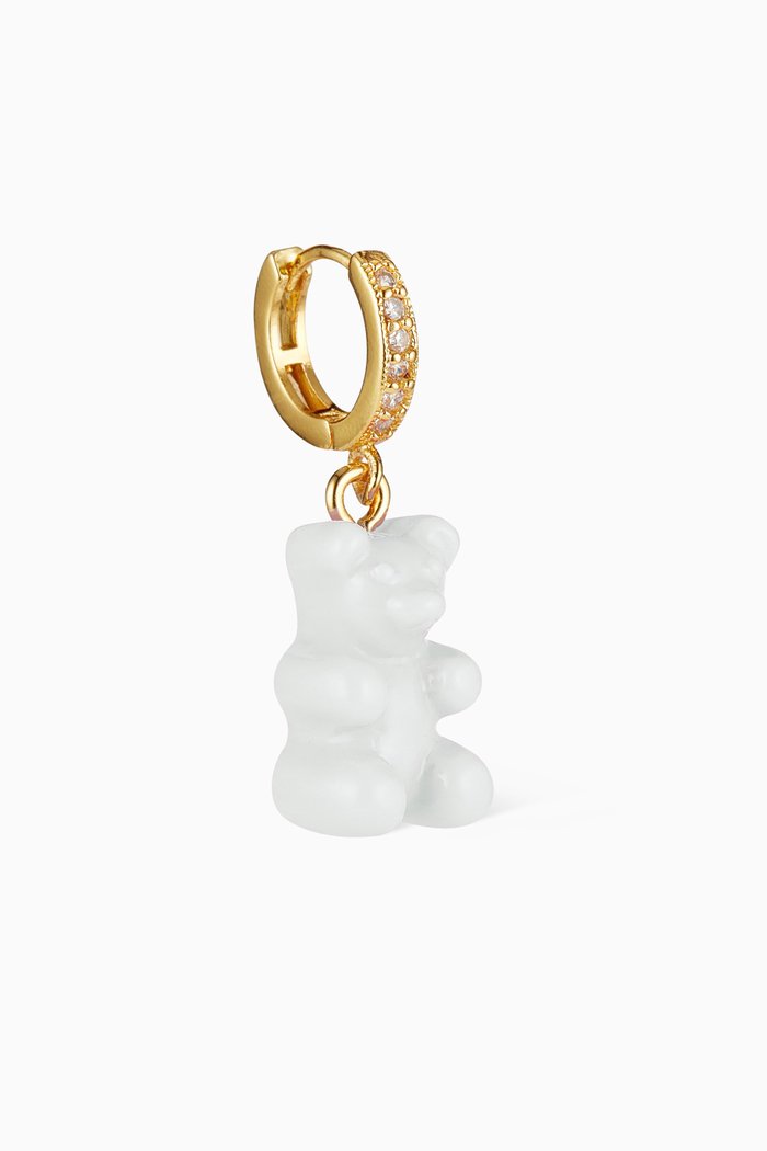 

Nostalgia Bear Single Earring in 18kt Gold Plating & Resin, White