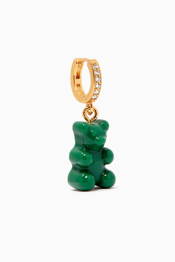 

Nostalgia Bear Single Earring in 18kt Gold Plating & Resin, Green