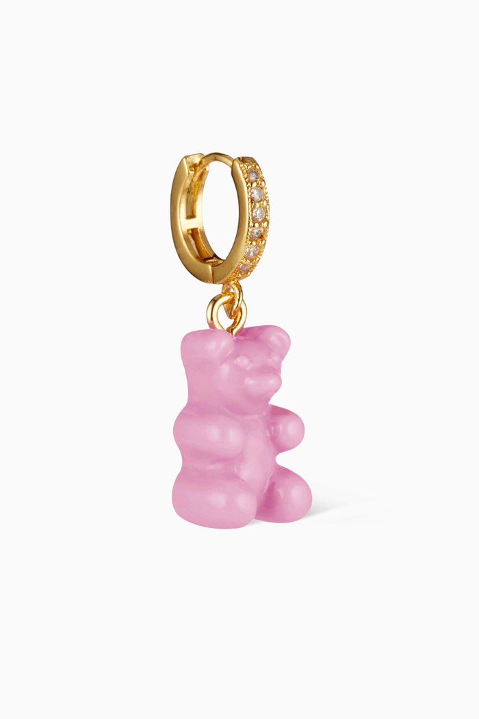 

Nostalgia Bear Single Earring in 18kt Gold Plating & Resin, Pink
