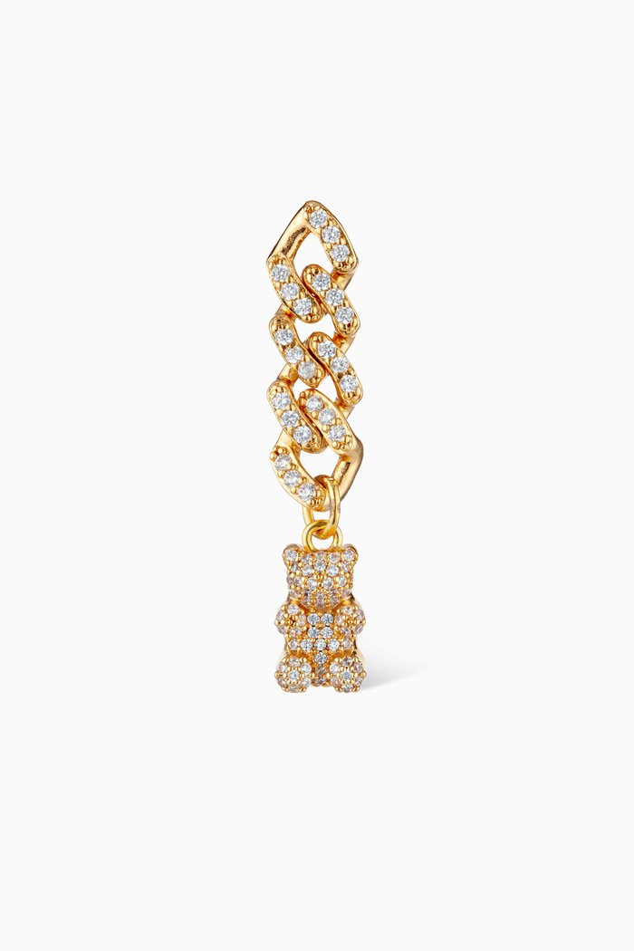 Nostalgia Pavé Bear Drop Single Earring in 18kt Gold Plating, White