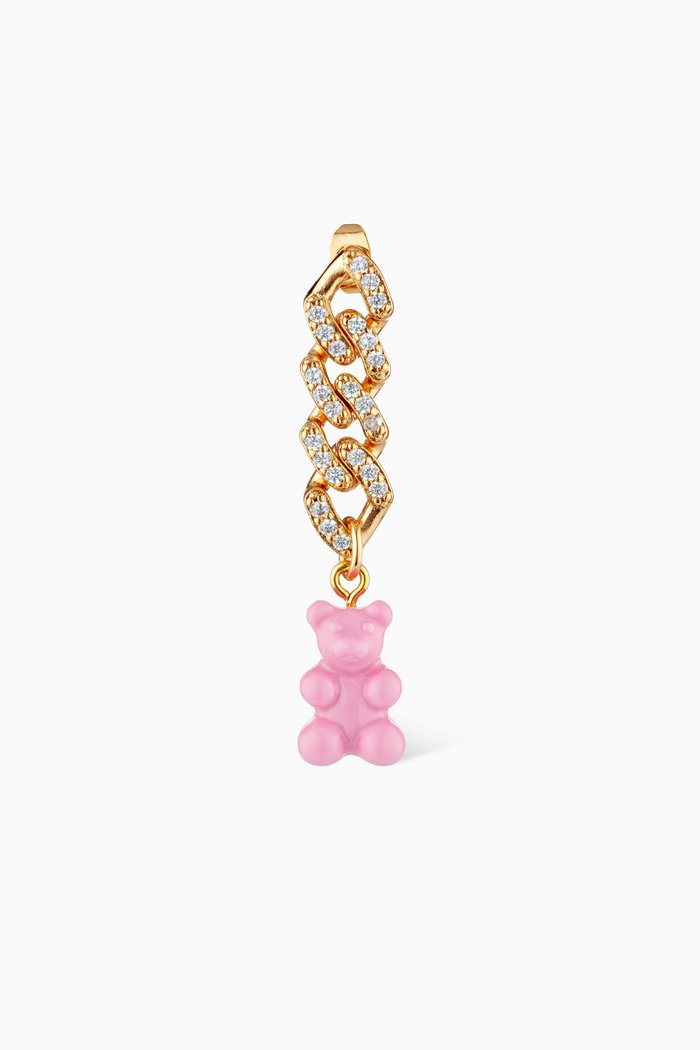 

Nostalgia Bear Drop Single Earring in 18kt Gold Plating & Resin, Pink