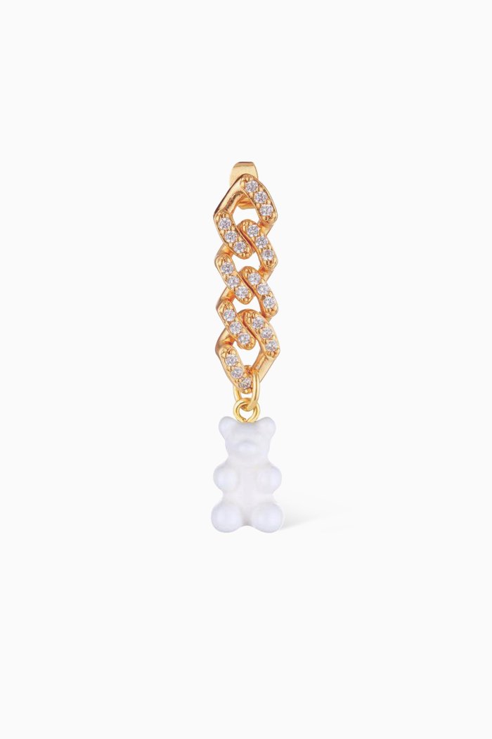 

Nostalgia Bear Drop Single Earring in 18kt Gold Plating & Resin, White