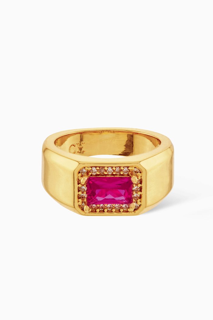 Lady Boss Pinky Ring in 18kt Gold Plating, Pink