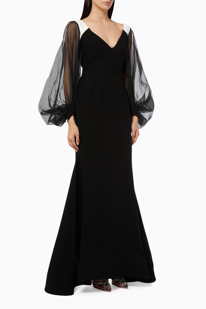 

Sheer Sleeve Gown, Black