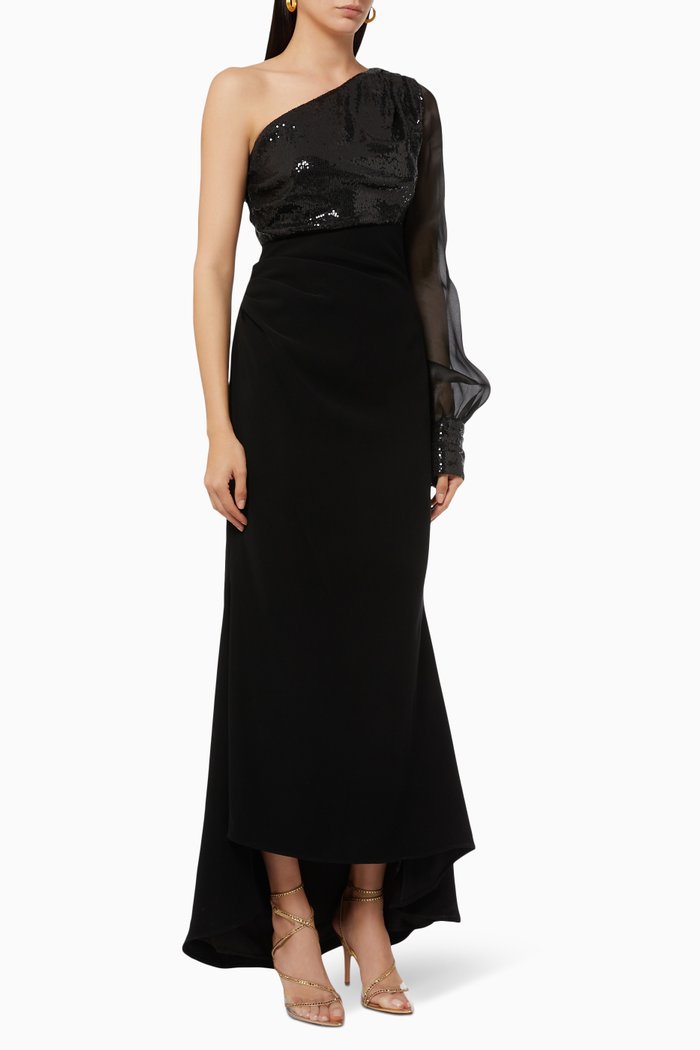 

One Shoulder Embellished Gown, Black