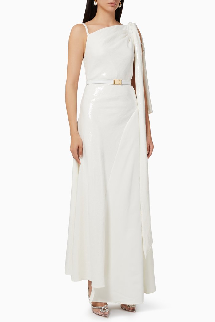 

Sequin Embellished Gown in Silk, White