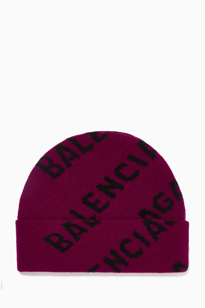 

All-over Logo Beanie in Jacquard Knit, Purple