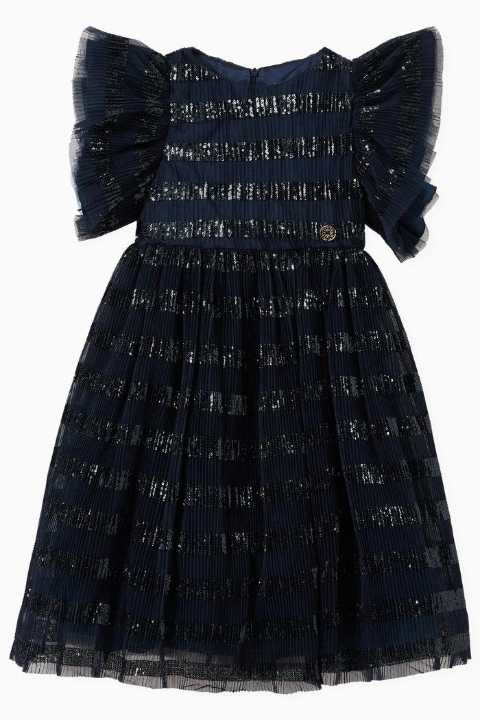 Frilled Tulle Dress in Polyester, Blue