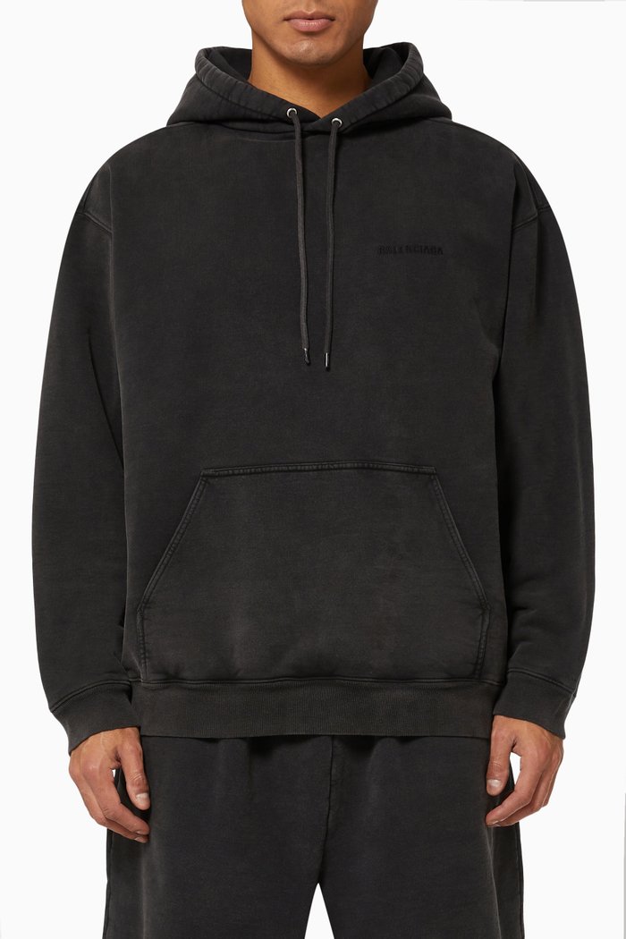 

Logo Medium Fit Hoodie in Cotton Fleece, Black