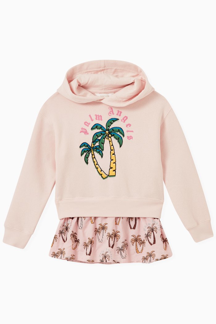 

Embroidered Palm Tree Hooded Dress, Pink