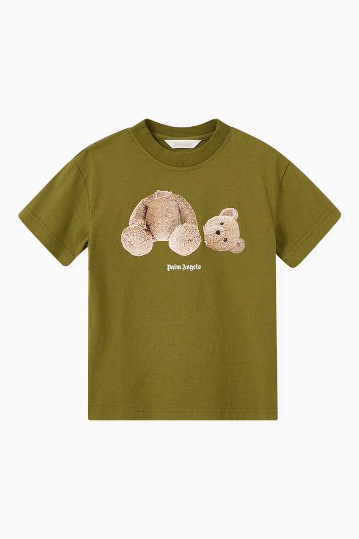 Bear Print T-shirt in Cotton, Green
