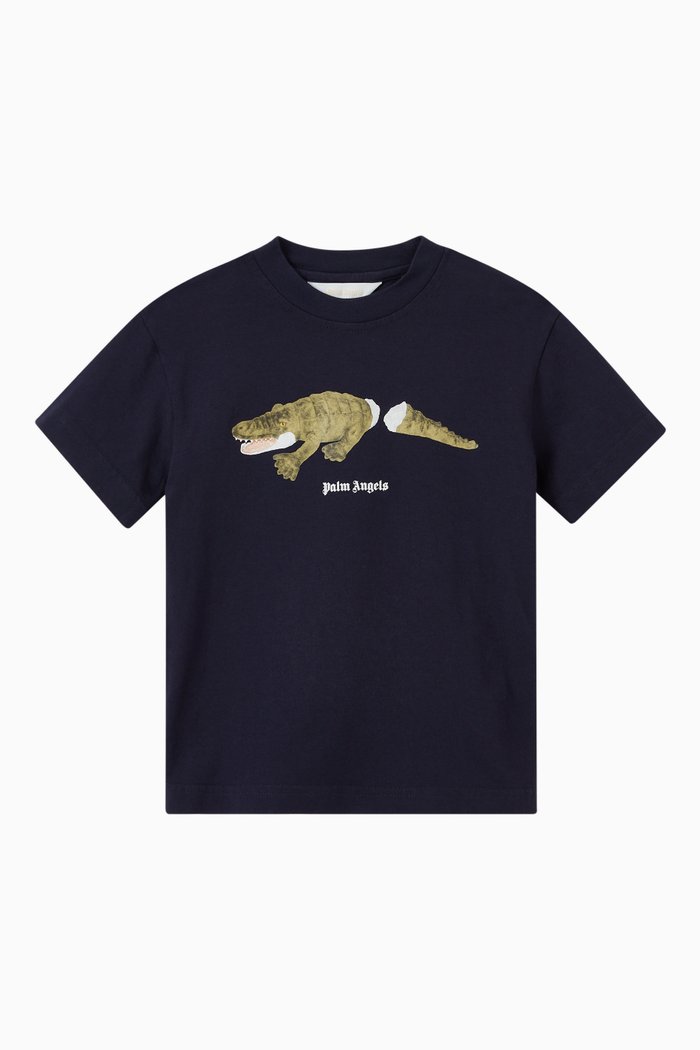Crocodile Print T-shirt in Cotton, Blue
