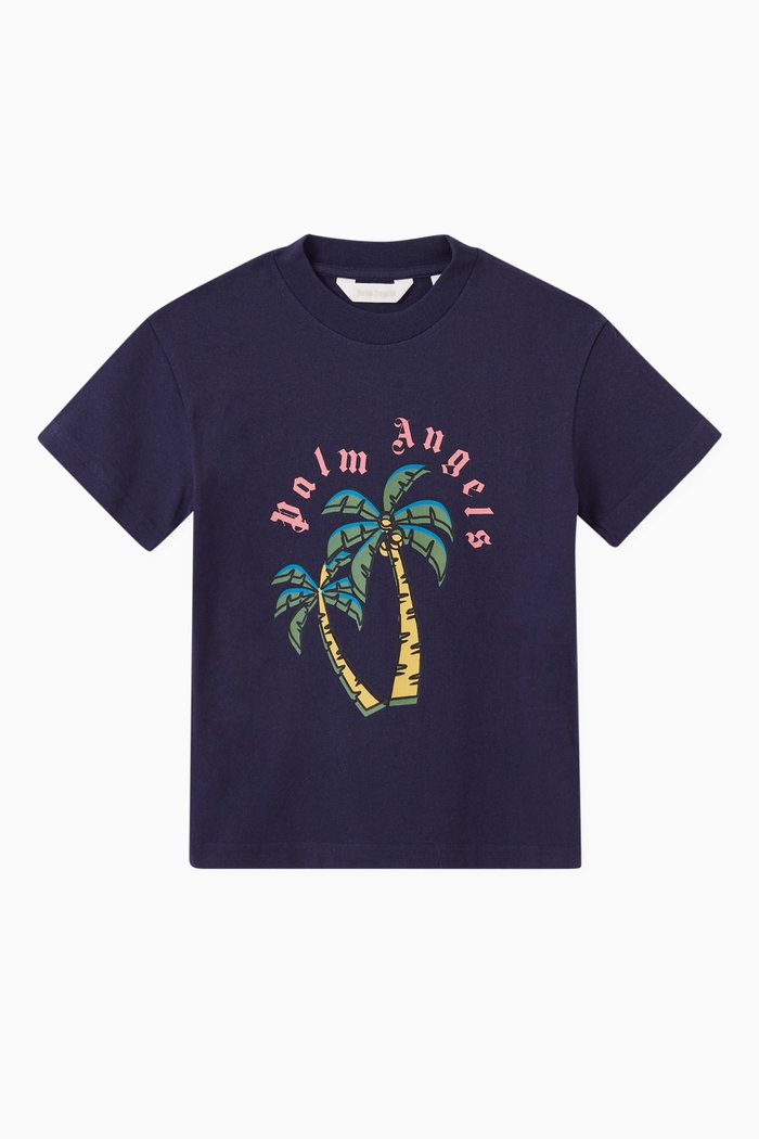 Palm Trees Print T-shirt in Cotton, Blue