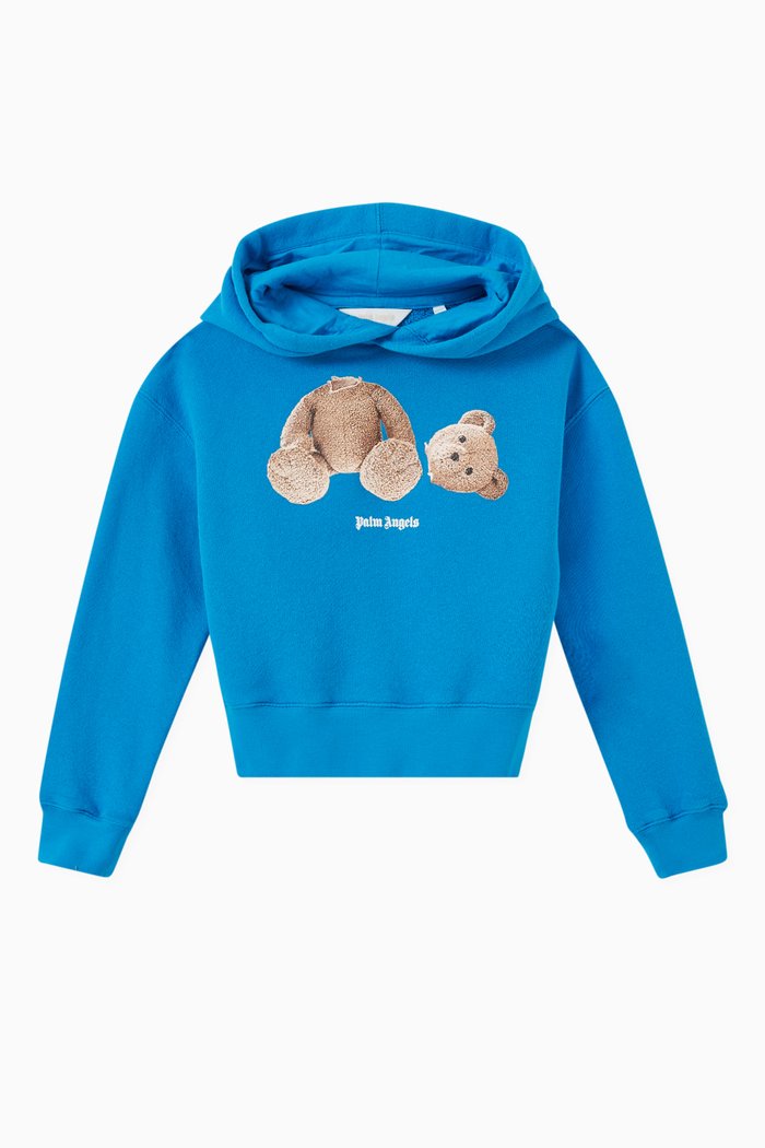 Teddy Logo Print Sweatshirt in Cotton, Blue