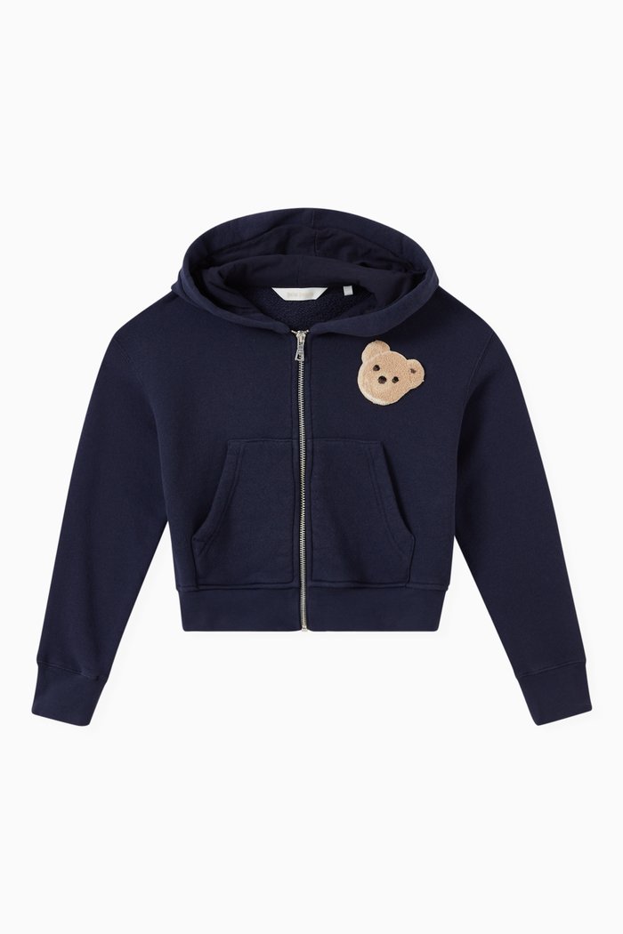 

Bear Zip Hoodie in Cotton Terry, Blue