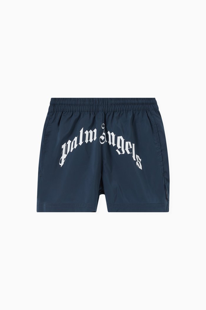 

Curved Logo Swim Shorts in Technical Fabric, Blue