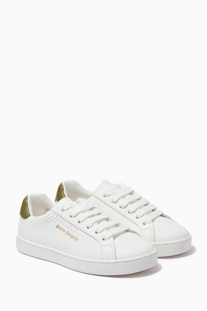 Contrast Patch Tennis Sneakers in Leather, White