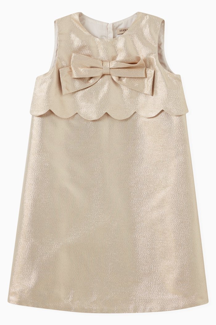 

Scalloped Shift Dress in Lamé, Gold