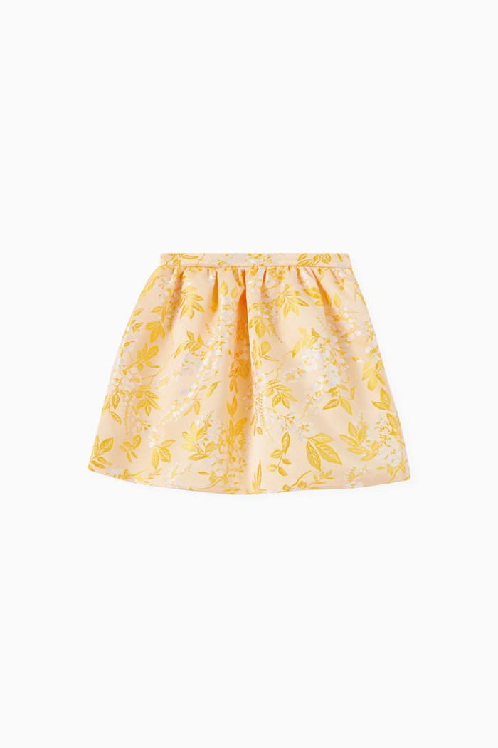 

Floral Print Gathered Skirt in Jacquard, Yellow