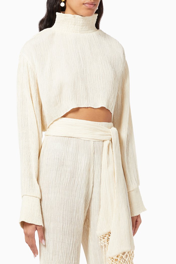 

Amaia Cropped Blouse in Silk & Bamboo, Neutral