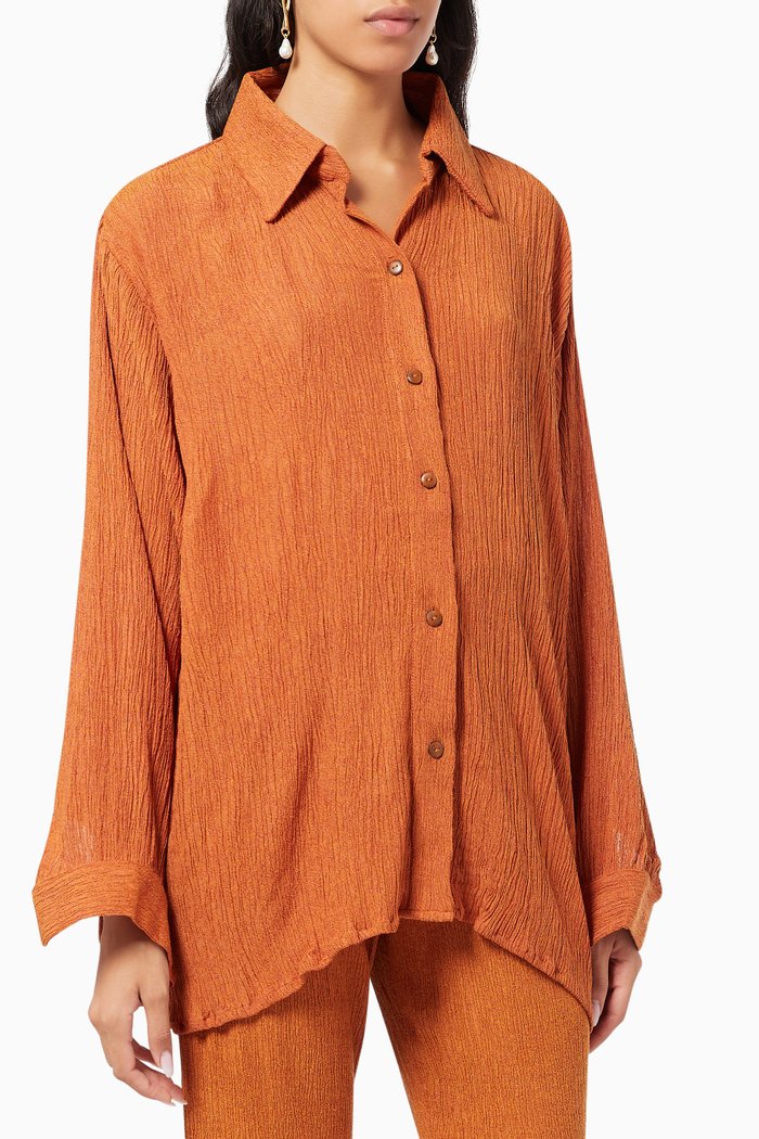 

Havana Button Up Shirt in Silk & Bamboo, Orange