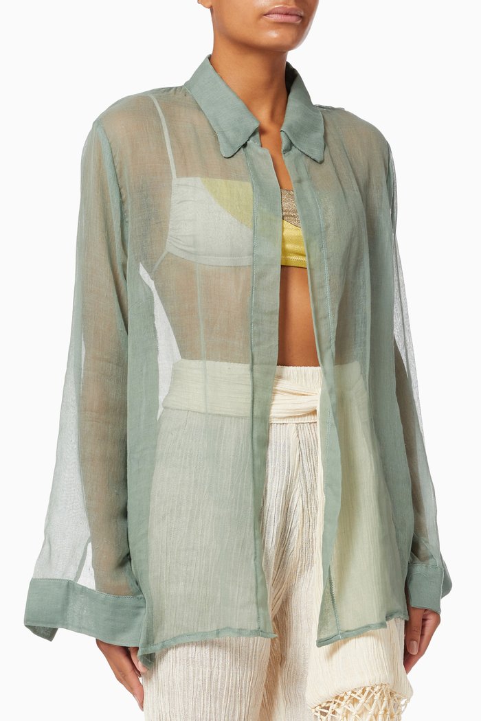 

Paraiso Sheer Blouse in Organic Cotton, Blue