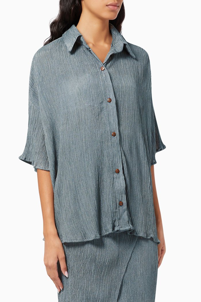 

Maven Button Up Shirt in Silk & Bamboo, Blue