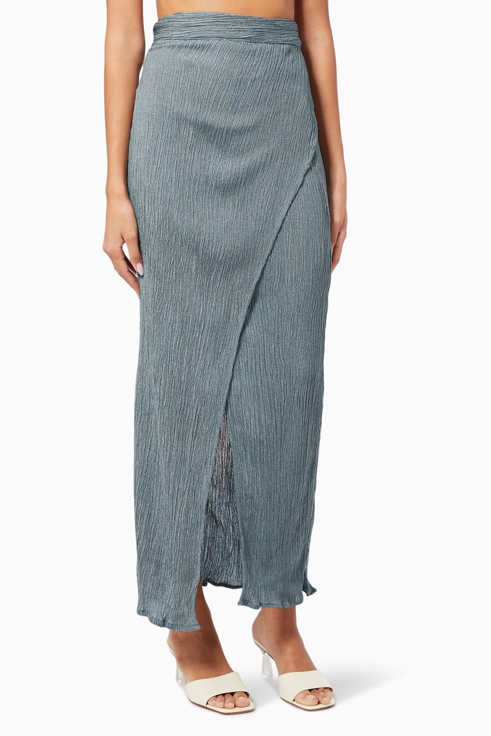 

Neoma Wrap Skirt in Silk & Bamboo, Blue