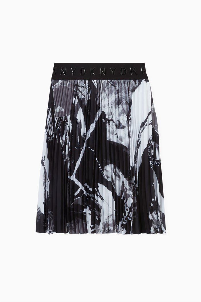 

Logo All-over Print Pleated Skirt, Black