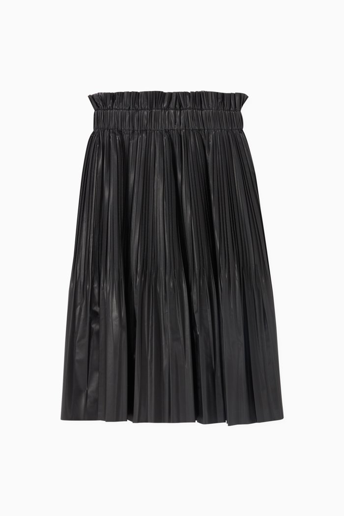 

Pleated Skirt in Faux Latex, Black
