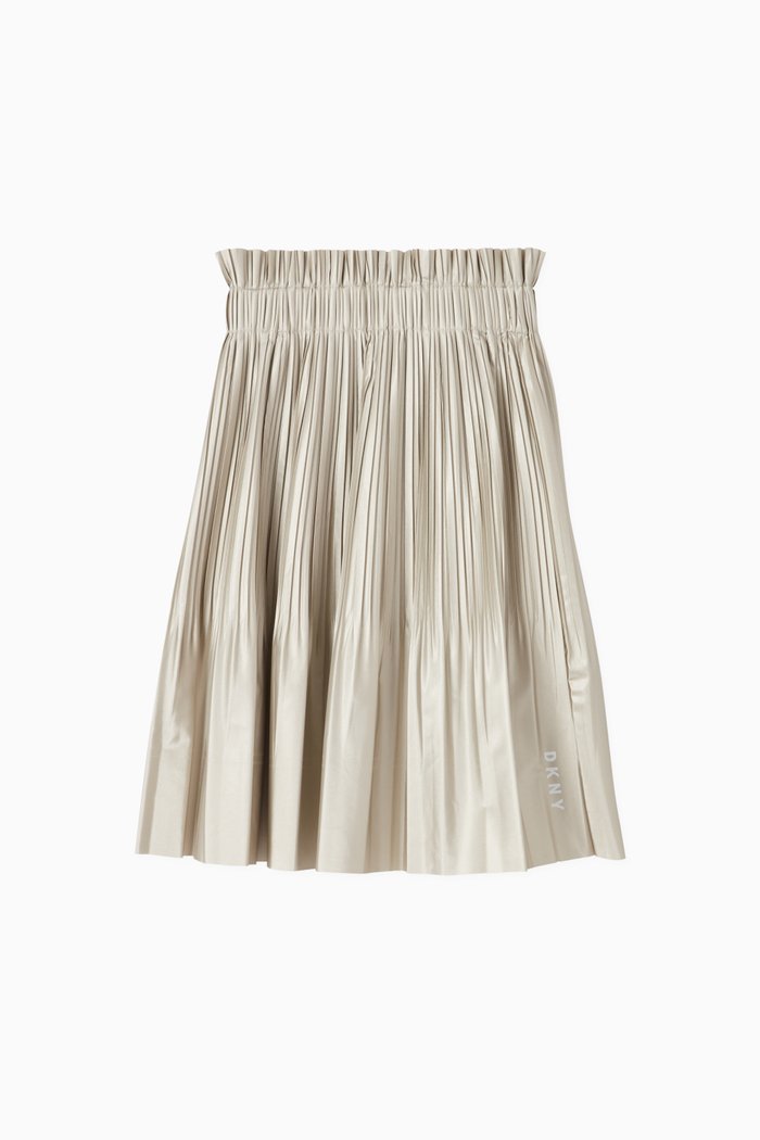 

Pleated Skirt in Faux Latex, Gold