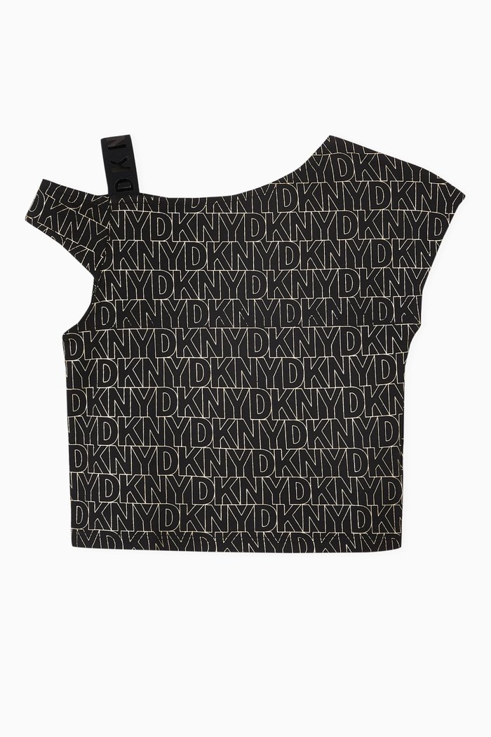 

Logo Asymmetrical Sleeve Top in Cotton, Black