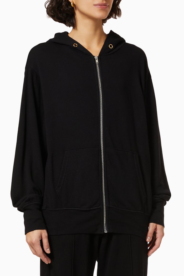 

Crop Zip Hoodie in Heavyweight Fleece, Black