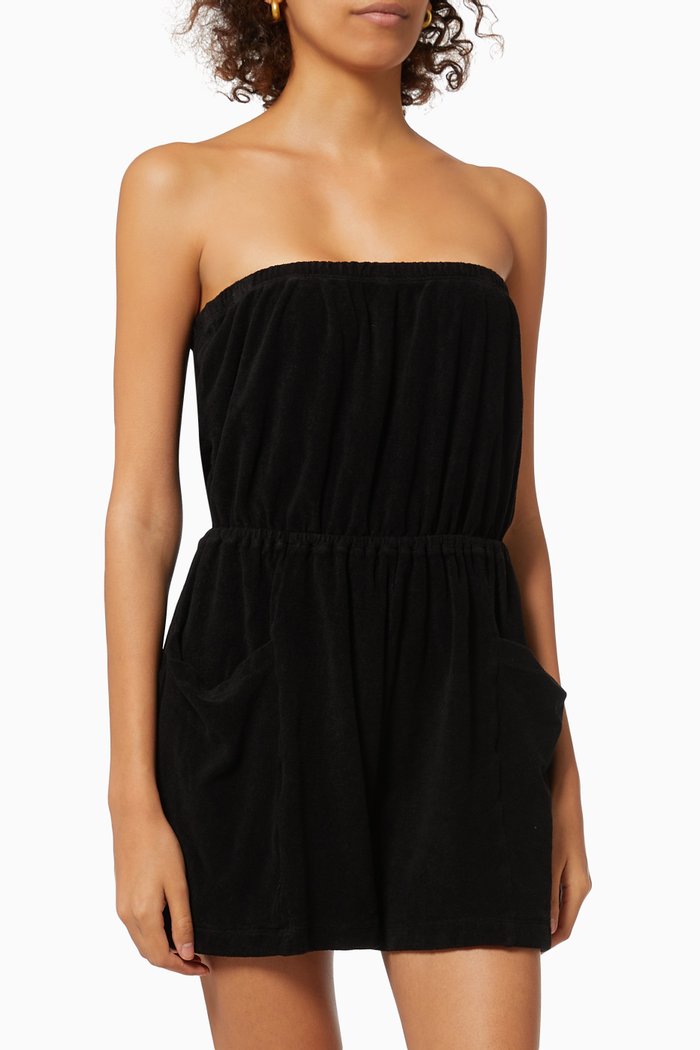 

Strapless Romper in Beach Terry, Black